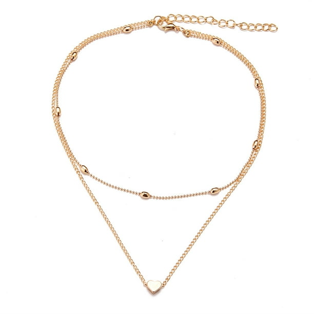 Women Girls Simple Layers Chain Heart Pendant Necklace Choker Fashion Jewelry 